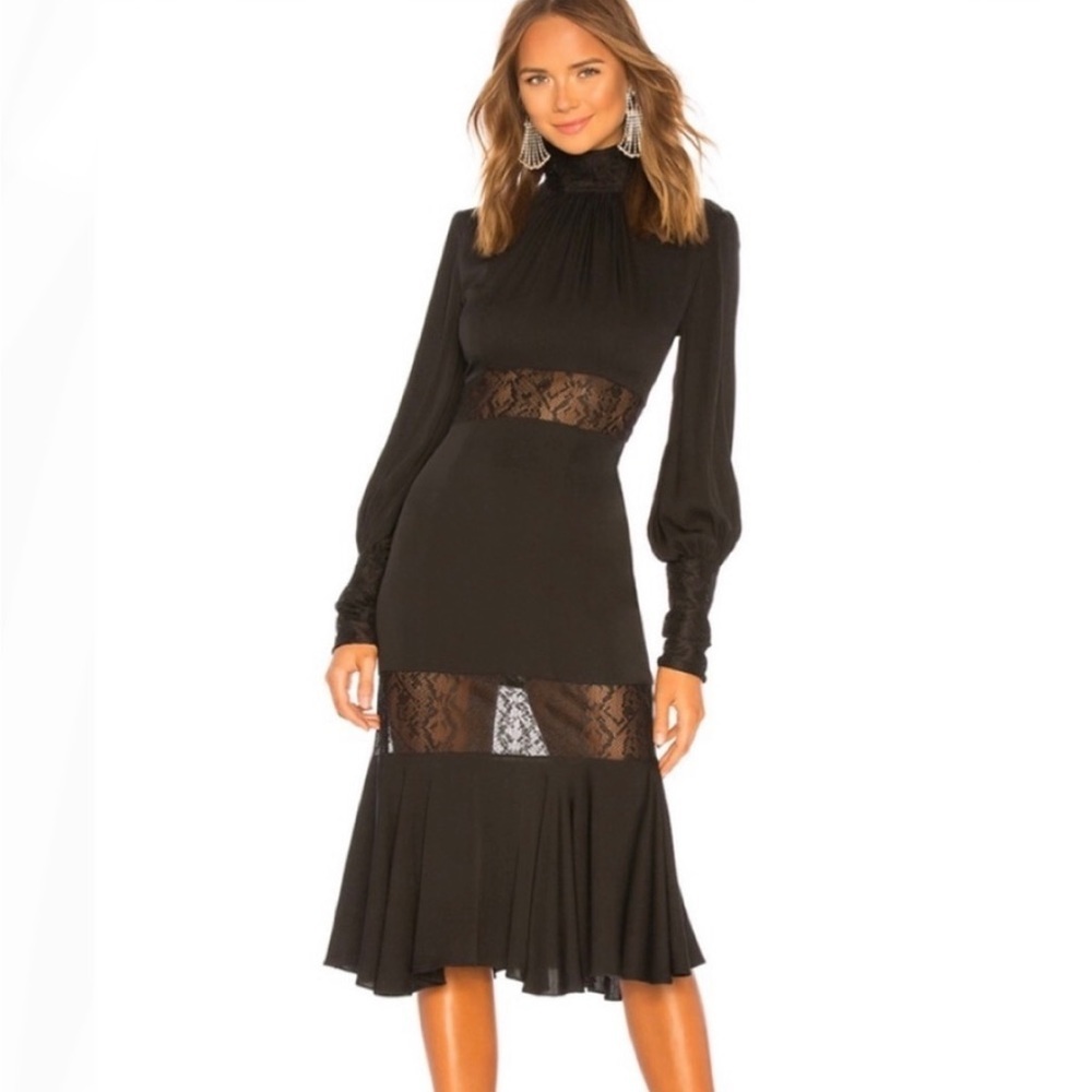 Milly Arianna Long-Sleeve Python Lace Midi Dress In Black NWT Size 4